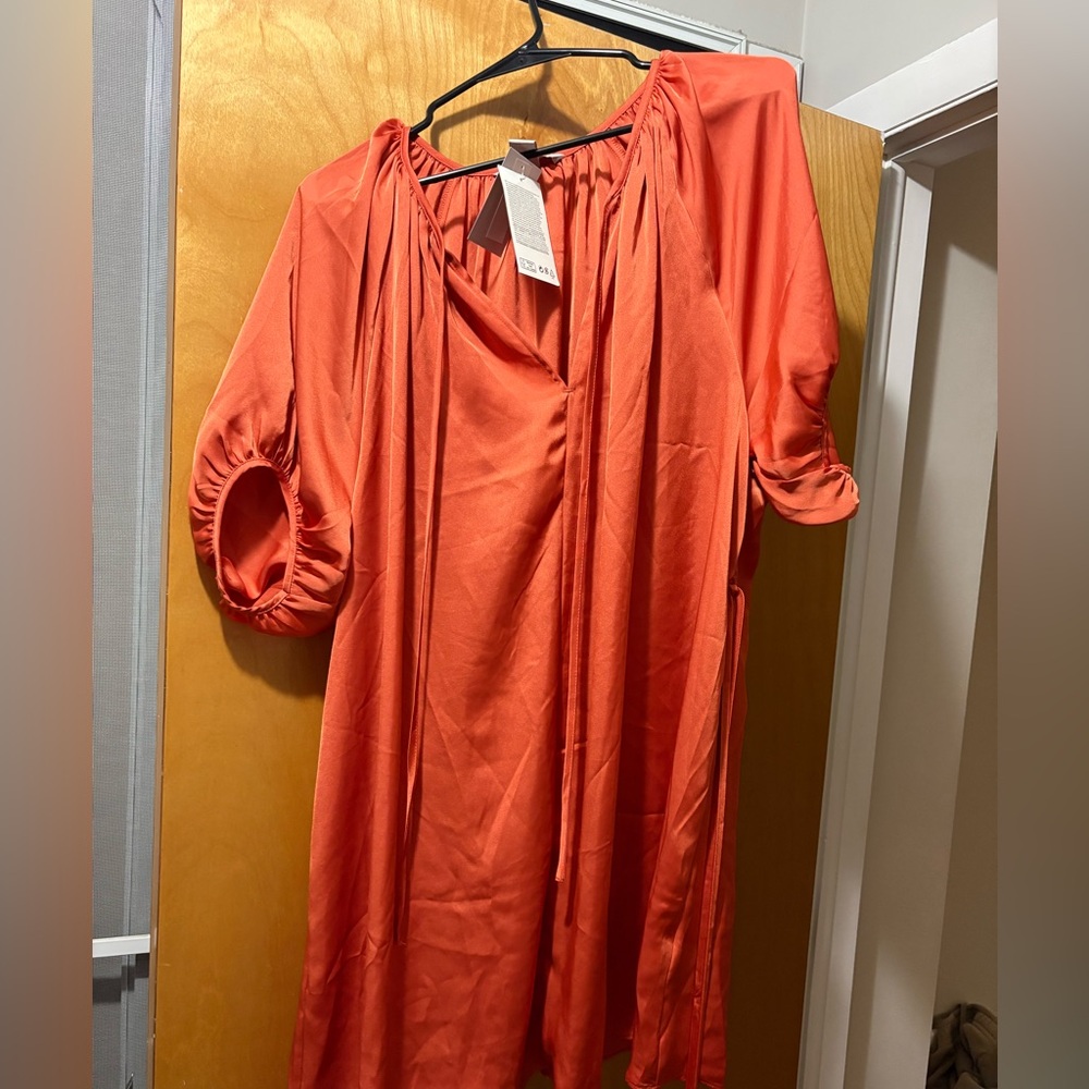H&M Orange Ruched Tie Front Midi Dress